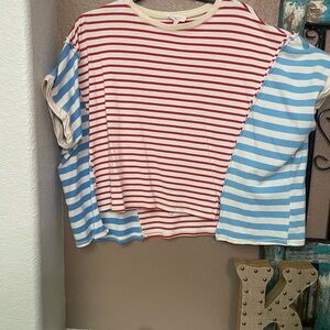 Peach Love California Cream and Red Striped Top